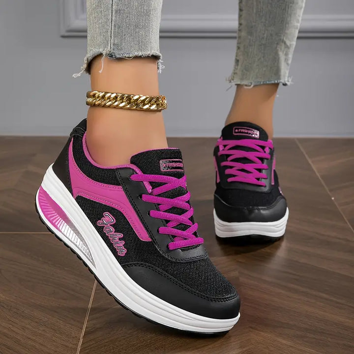 Rowie | Women's Casual Mesh Sneakers with Laces | Wedge Heel