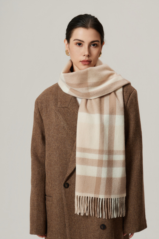Écharpe à carreaux pour femme en laine, avec franges, motif tartan classique