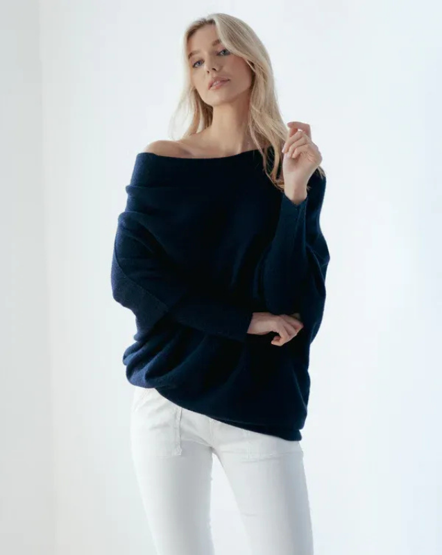 Women's Off-Shoulder Knit Top with Swing Collar | Elegant Style