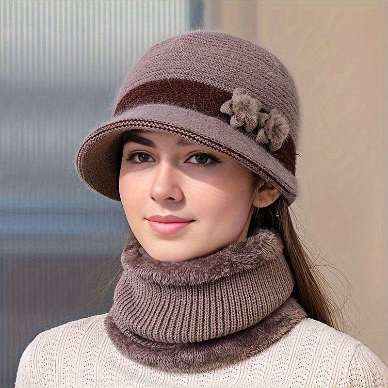 Women's Knitted Winter Set with Hat, Scarf, and Gloves