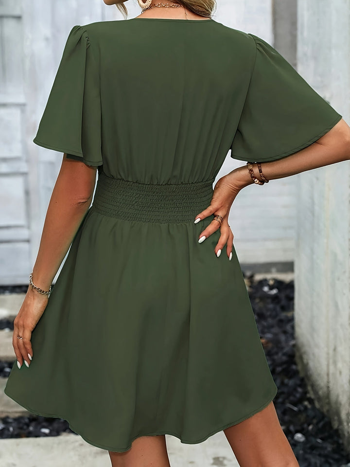 Winslet | Women's Dress with Gathered Waist and V-Neck Design