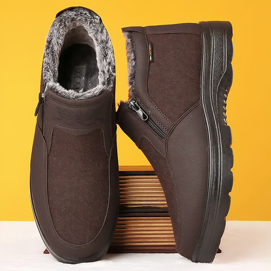 Men's Winter Shoes with Fleece Lining, Zip Side and Grip Sole