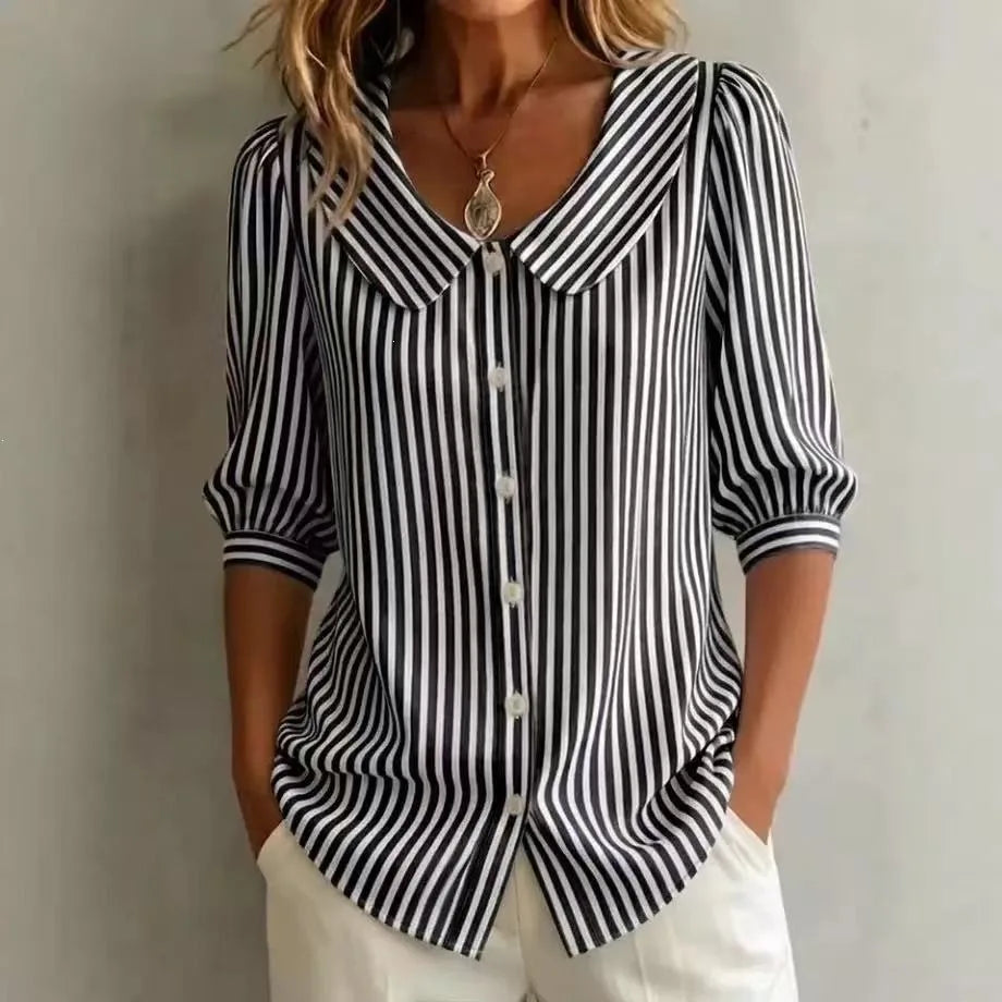 Abby | Women's Oversized Striped Blouse-Omni Prime Goods