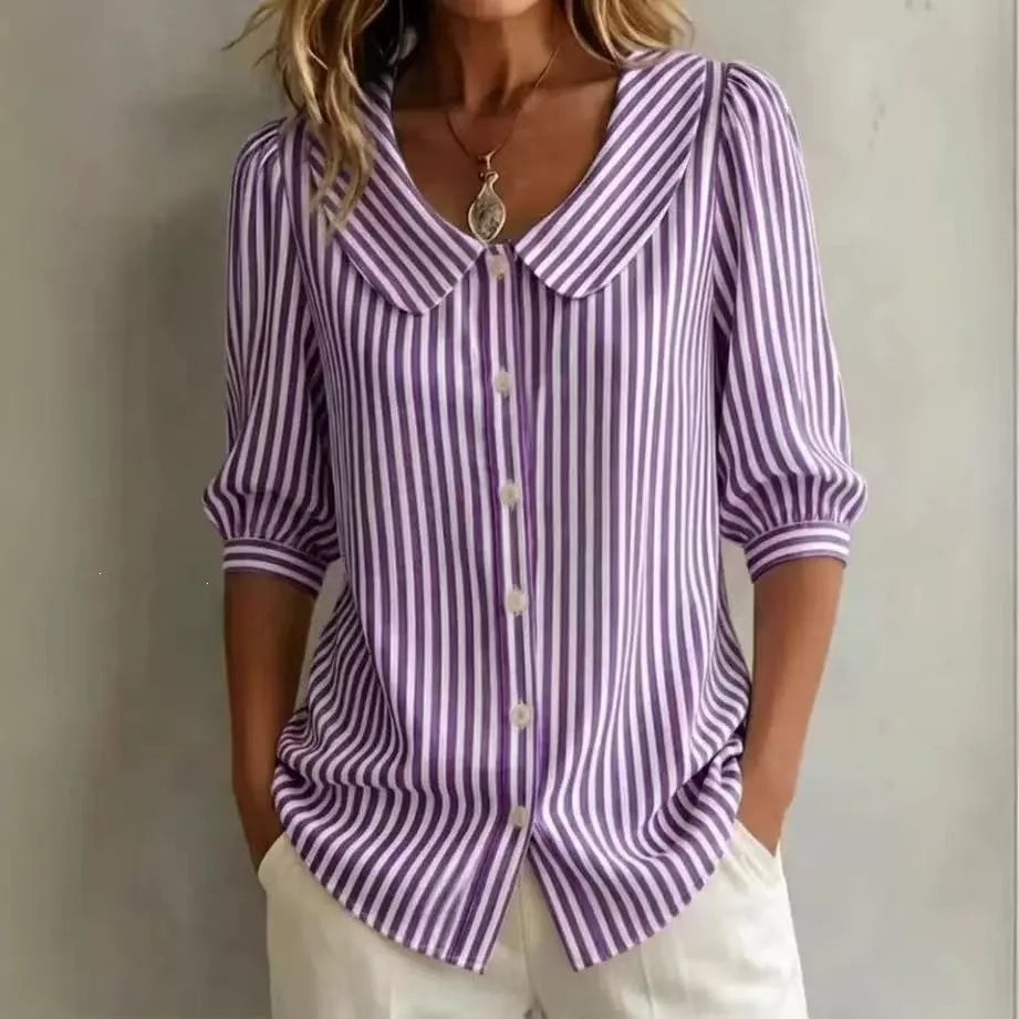 Abby | Women's Oversized Striped Blouse-Omni Prime Goods