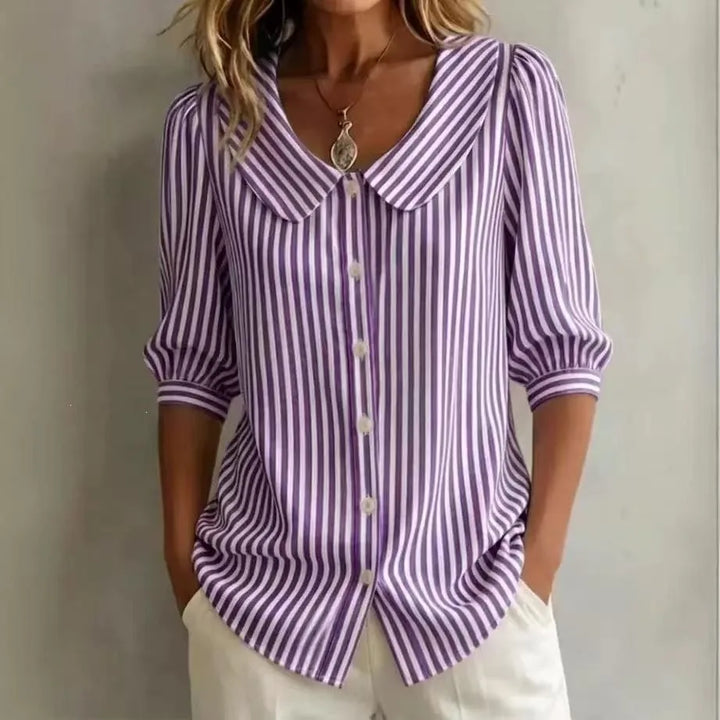 Abby | Women's Oversized Striped Blouse-Omni Prime Goods