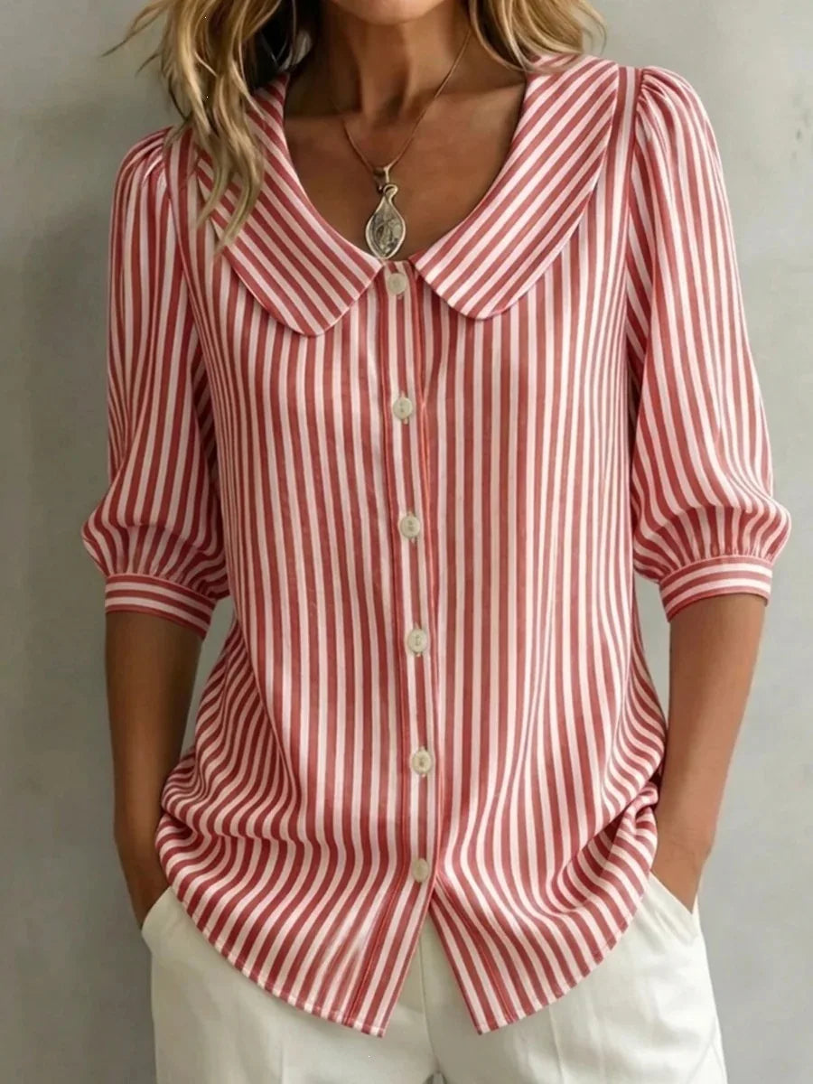 Abby | Women's Oversized Striped Blouse-Omni Prime Goods