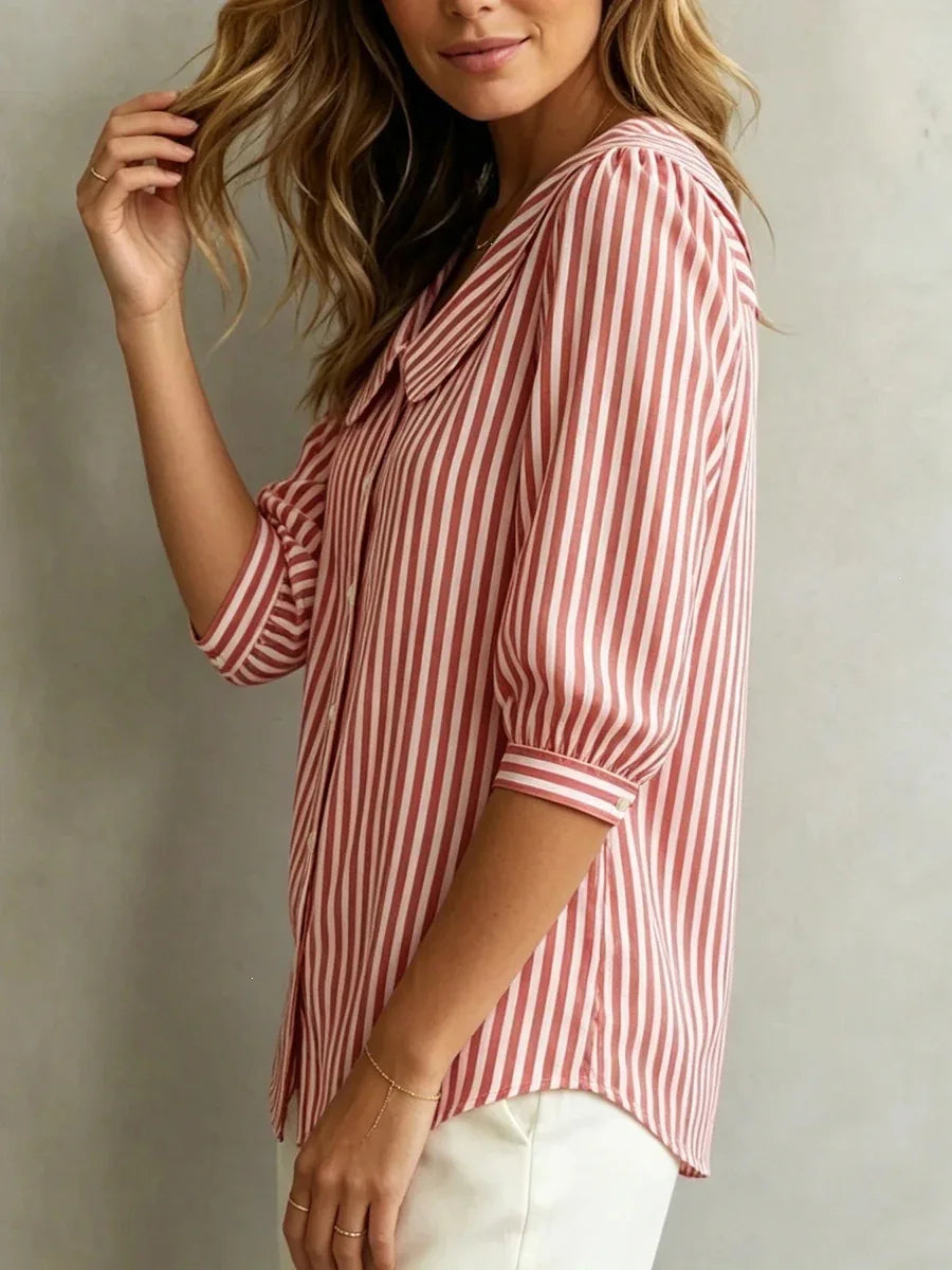 Abby | Women's Oversized Striped Blouse-Omni Prime Goods