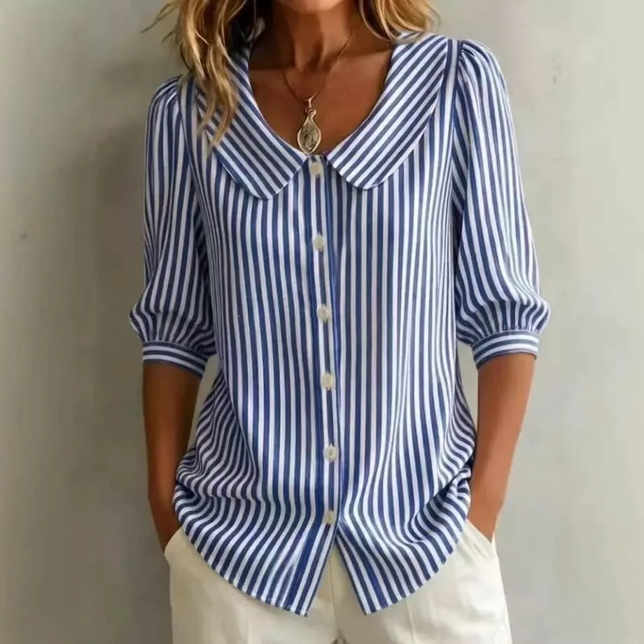 Abby | Women's Oversized Striped Blouse-Omni Prime Goods