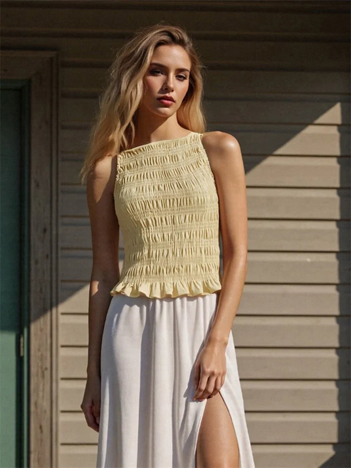 Abigail | Women's Ruffle Hem Sleeveless Top-Omni Prime Goods