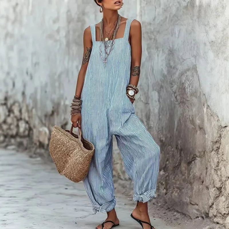 Addie | Women's Striped Wide Leg Jumpsuit-Omni Prime Goods