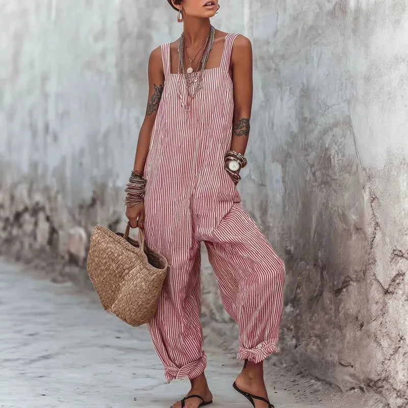 Addie | Women's Striped Wide Leg Jumpsuit-Omni Prime Goods