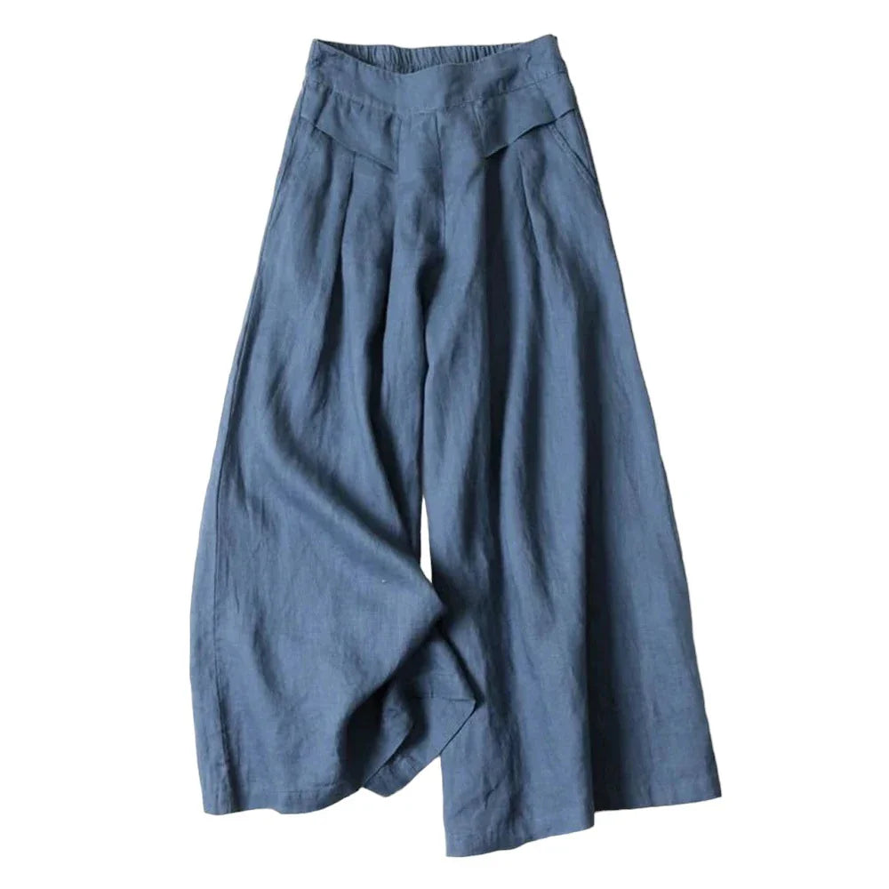 Adeline | Women's Cotton Linen Wide Leg Trousers-Omni Prime Goods