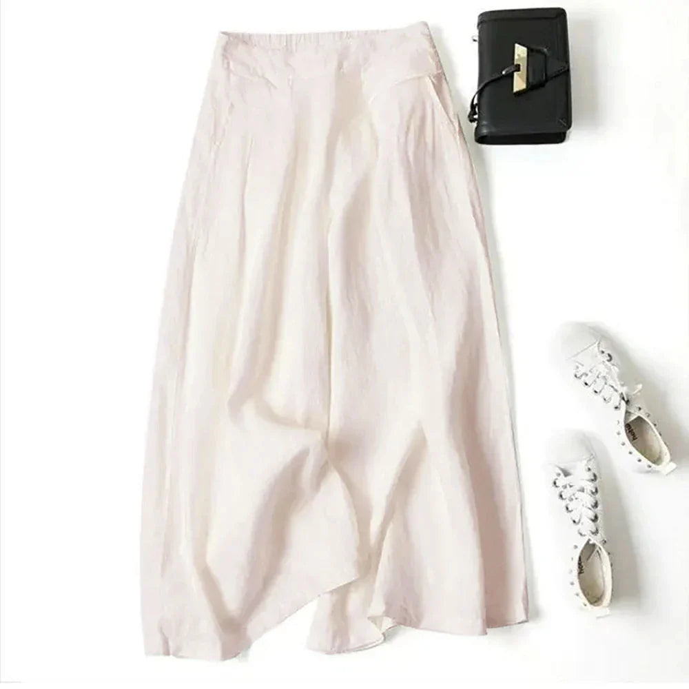 Adeline | Women's Cotton Linen Wide Leg Trousers-Omni Prime Goods