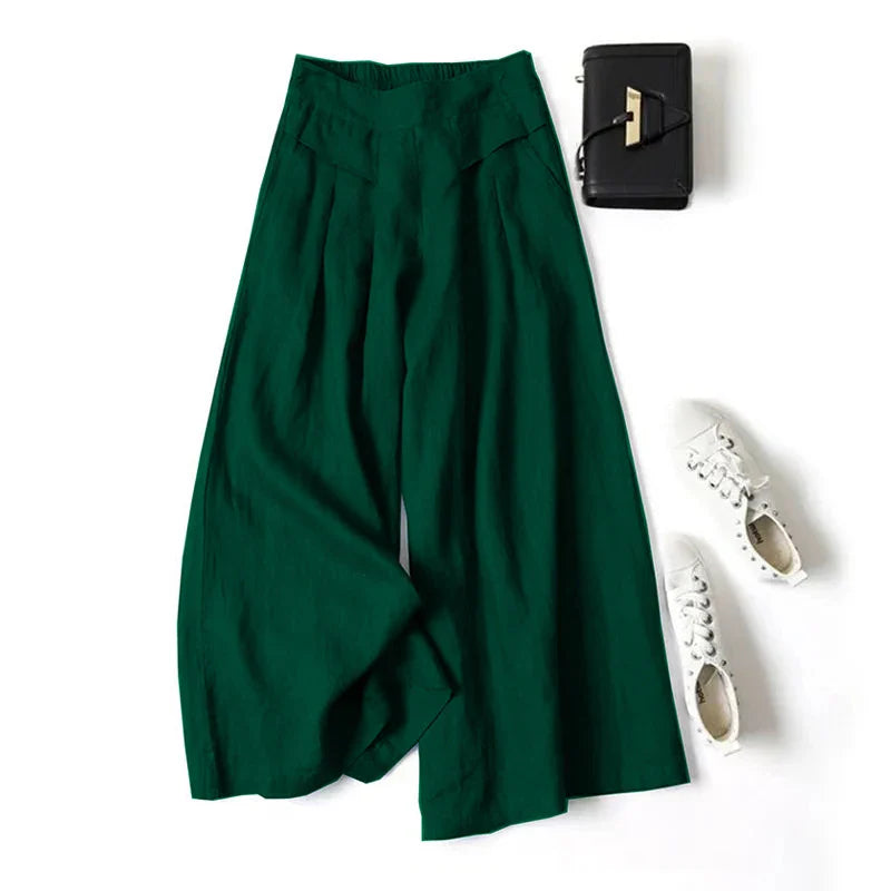Adeline | Women's Cotton Linen Wide Leg Trousers-Omni Prime Goods
