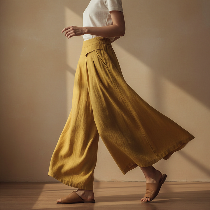 Adeline | Women's Cotton Linen Wide Leg Trousers-Omni Prime Goods