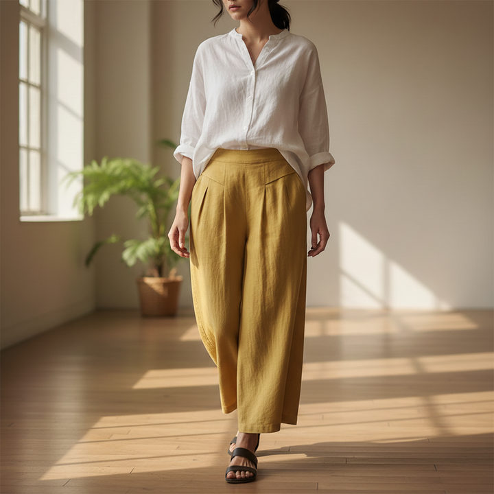 Adeline | Women's Cotton Linen Wide Leg Trousers-Omni Prime Goods