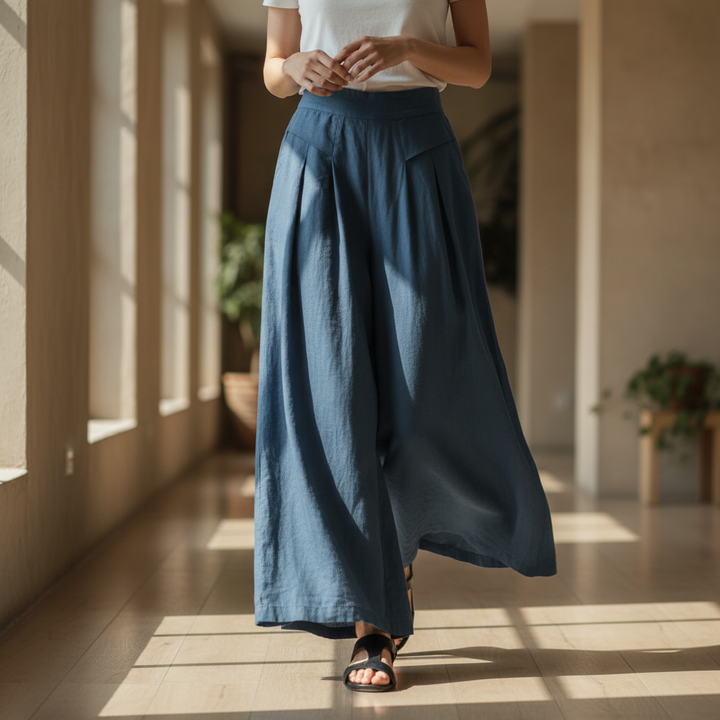 Adeline | Women's Cotton Linen Wide Leg Trousers-Omni Prime Goods