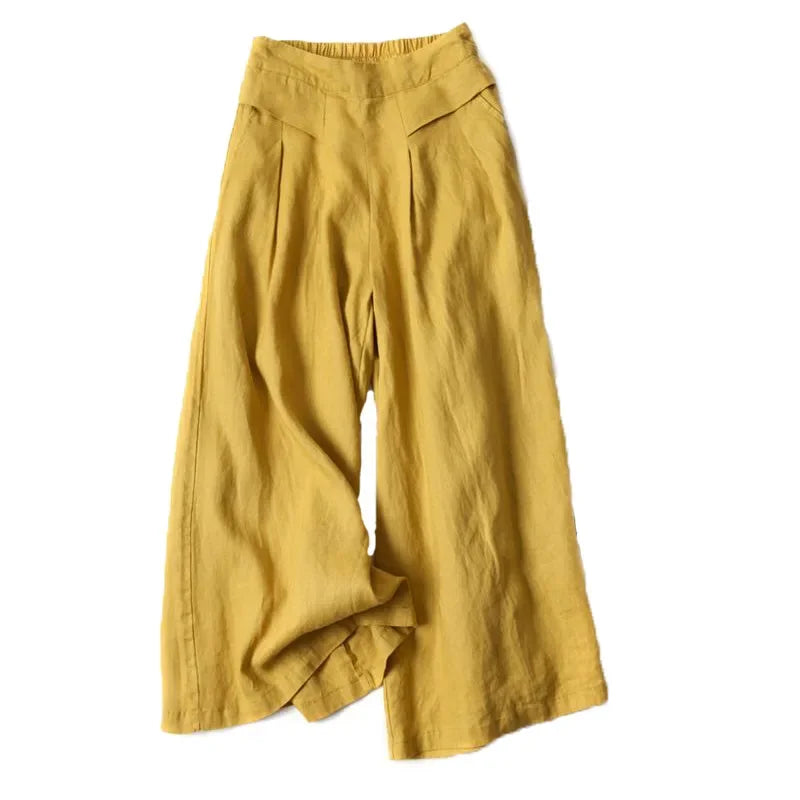 Adeline | Women's Cotton Linen Wide Leg Trousers-Omni Prime Goods