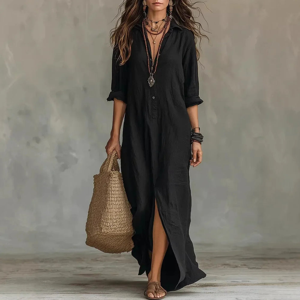 Agnes | Women's Linen Long Shirt Dress-Omni Prime Goods