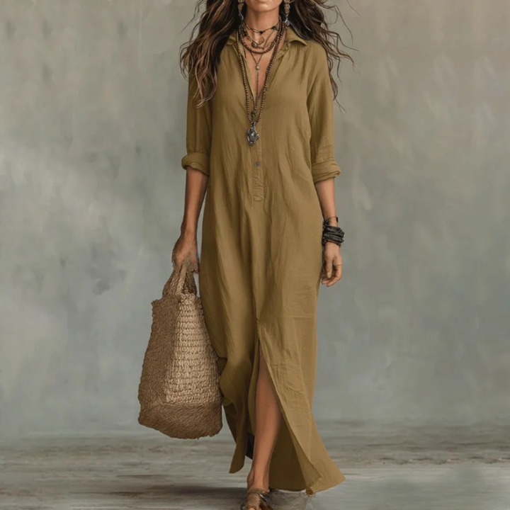 Agnes | Women's Linen Long Shirt Dress-Omni Prime Goods