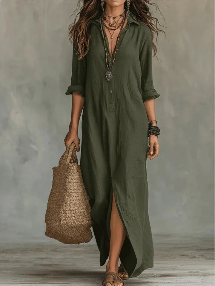 Agnes | Women's Linen Long Shirt Dress-Omni Prime Goods