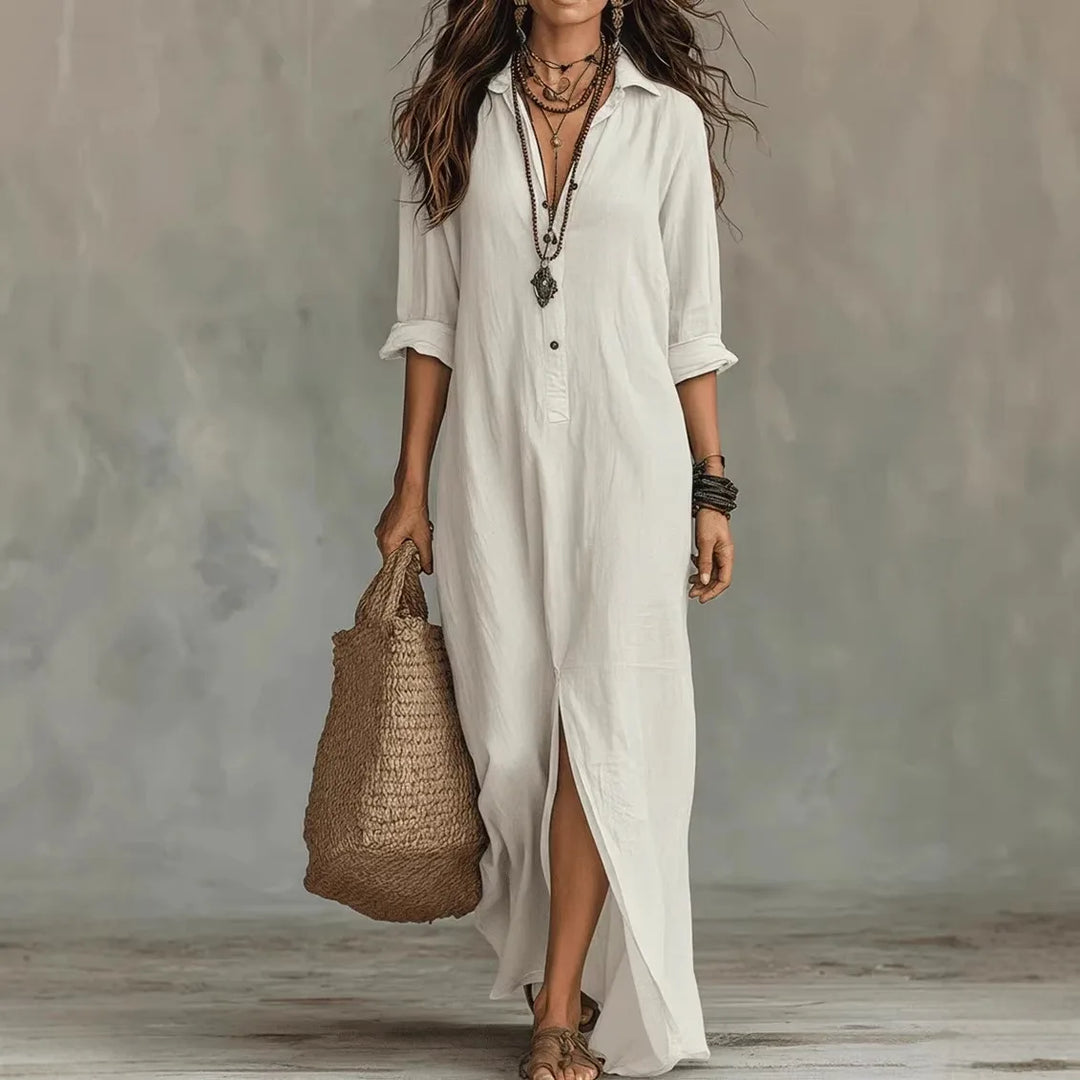 Agnes | Women's Linen Long Shirt Dress-Omni Prime Goods