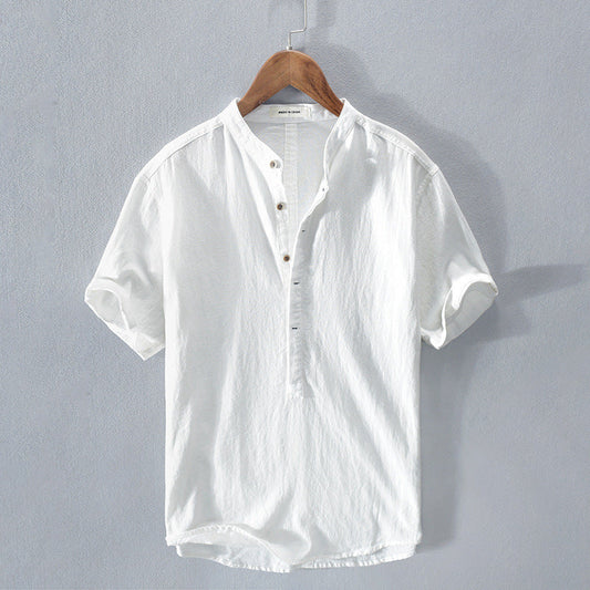 Amos | Men's Band Collar Casual Button-Down Shirt-Omni Prime Goods