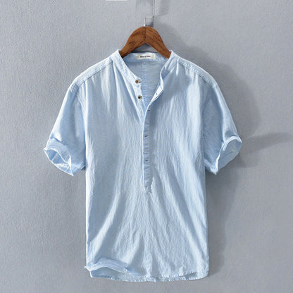 Amos | Men's Band Collar Casual Button-Down Shirt-Omni Prime Goods