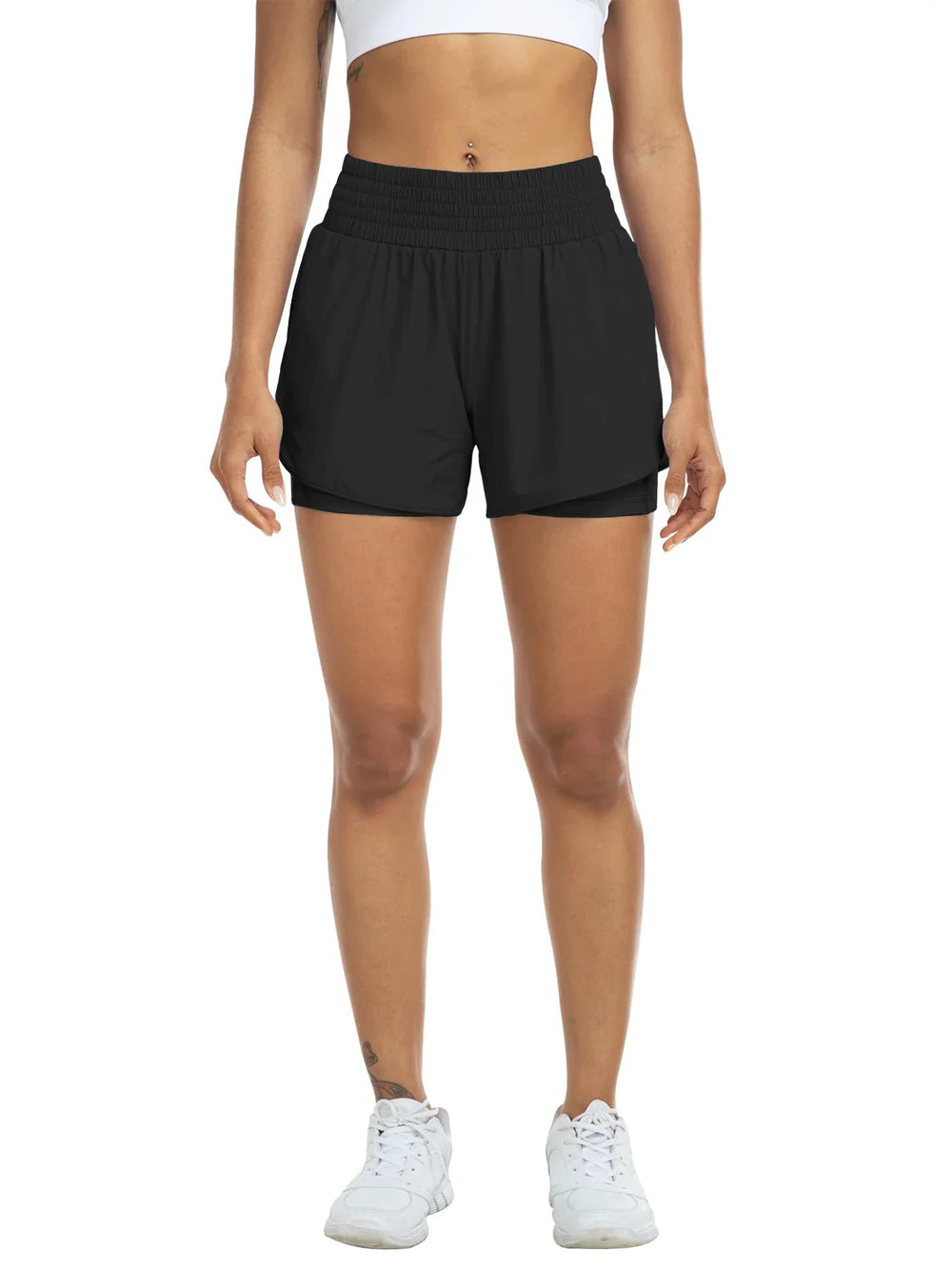 Andrea | Women's High-Waisted Athletic Track Shorts-Omni Prime Goods