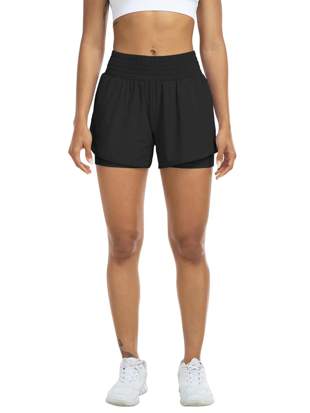 Andrea | Women's High-Waisted Athletic Track Shorts-Omni Prime Goods