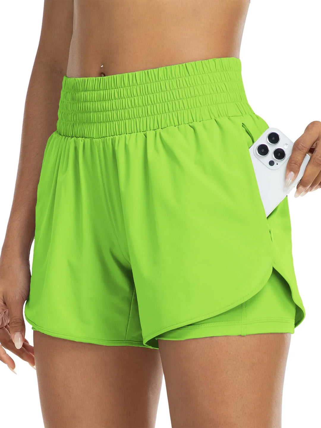 Andrea | Women's High-Waisted Athletic Track Shorts-Omni Prime Goods