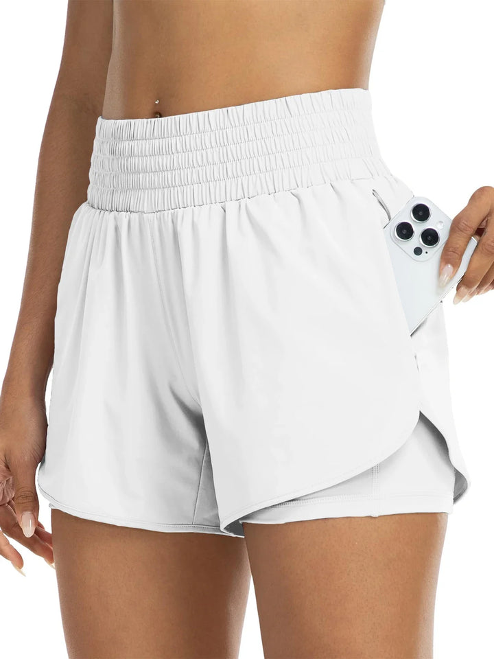 Andrea | Women's High-Waisted Athletic Track Shorts-Omni Prime Goods