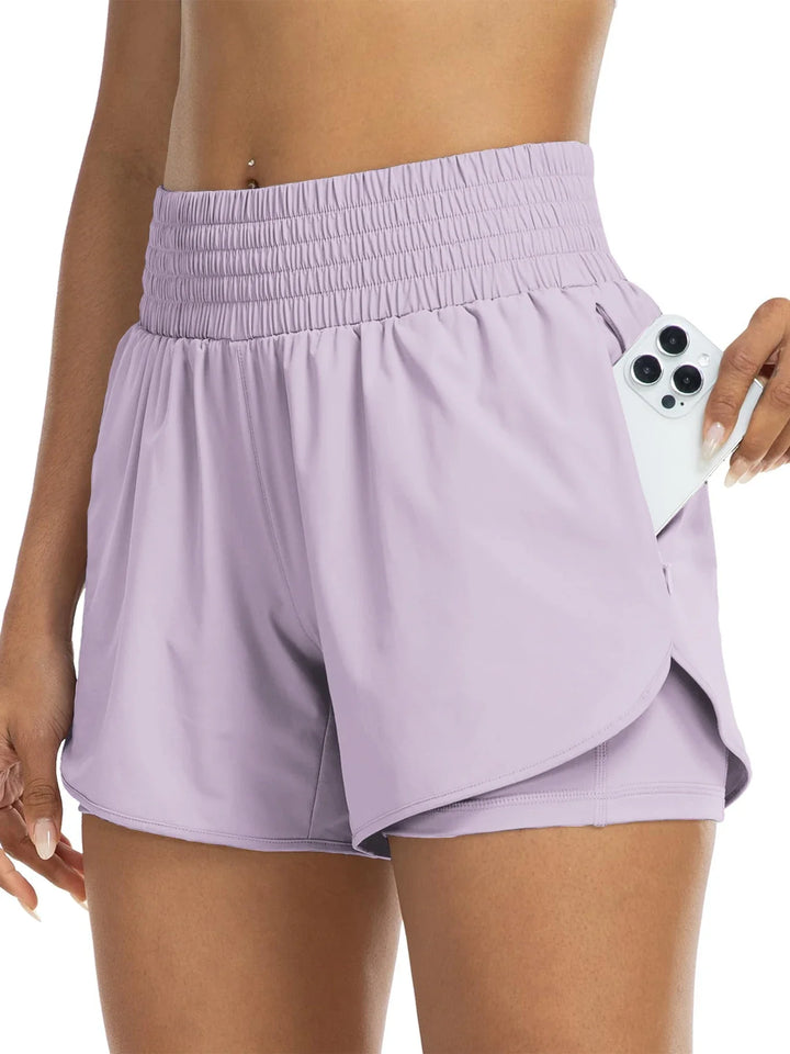 Andrea | Women's High-Waisted Athletic Track Shorts-Omni Prime Goods