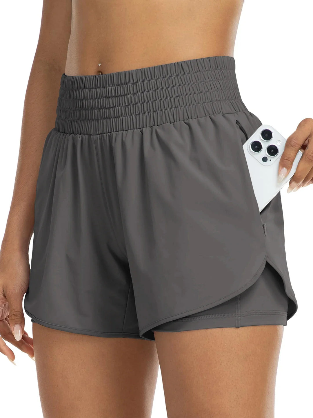 Andrea | Women's High-Waisted Athletic Track Shorts-Omni Prime Goods