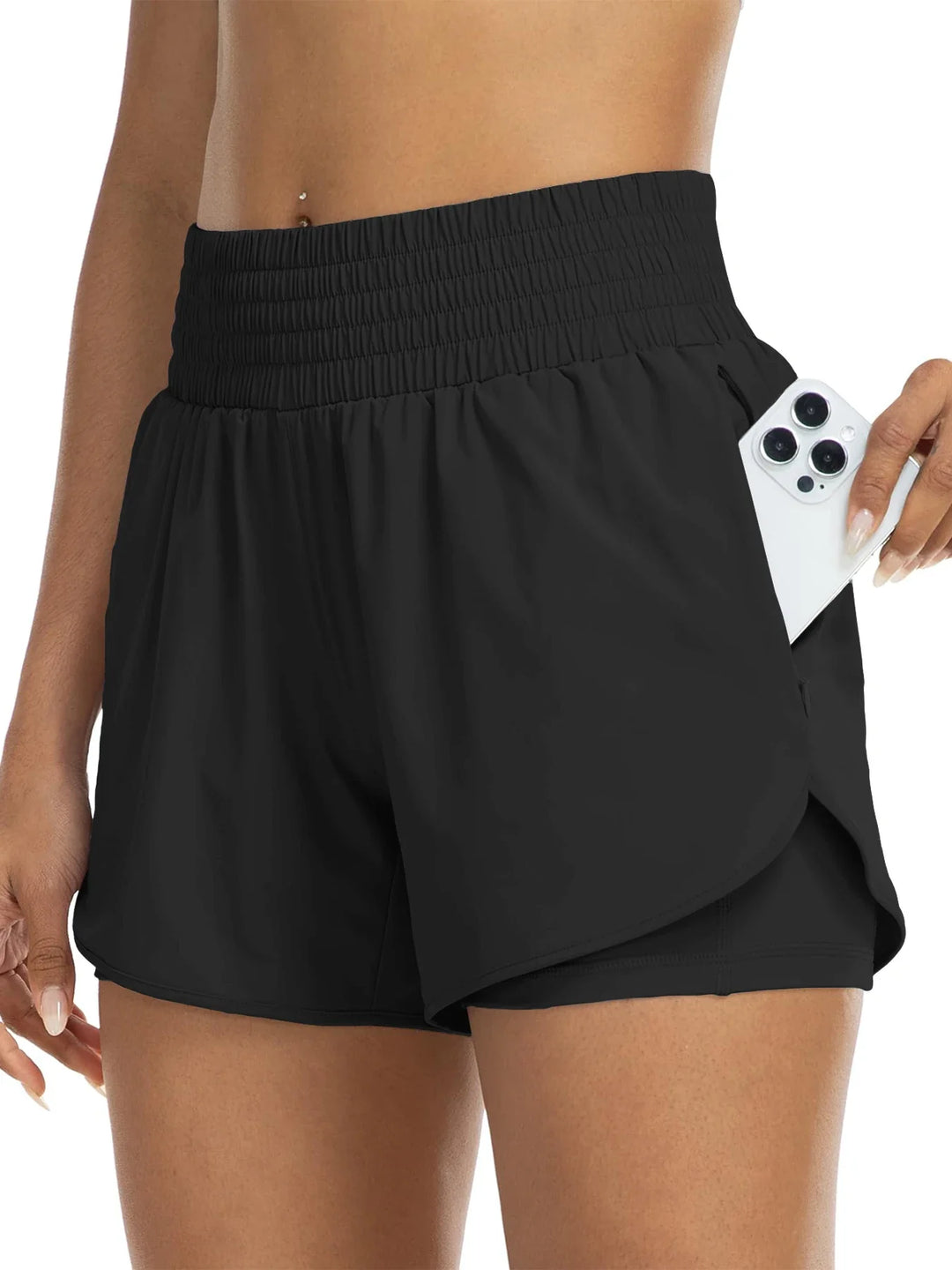 Andrea | Women's High-Waisted Athletic Track Shorts-Omni Prime Goods