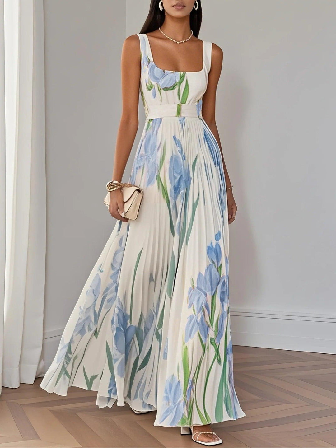 Ariana | Women's Sleeveless Pleated Maxi Dress-Omni Prime Goods