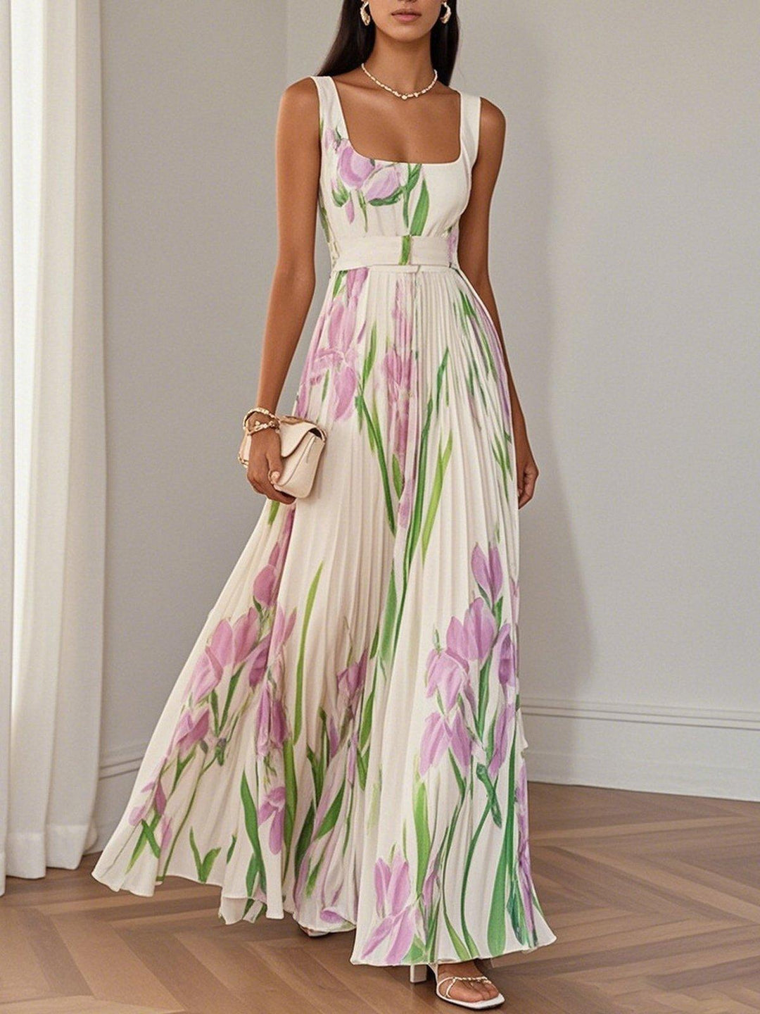 Ariana | Women's Sleeveless Pleated Maxi Dress-Omni Prime Goods