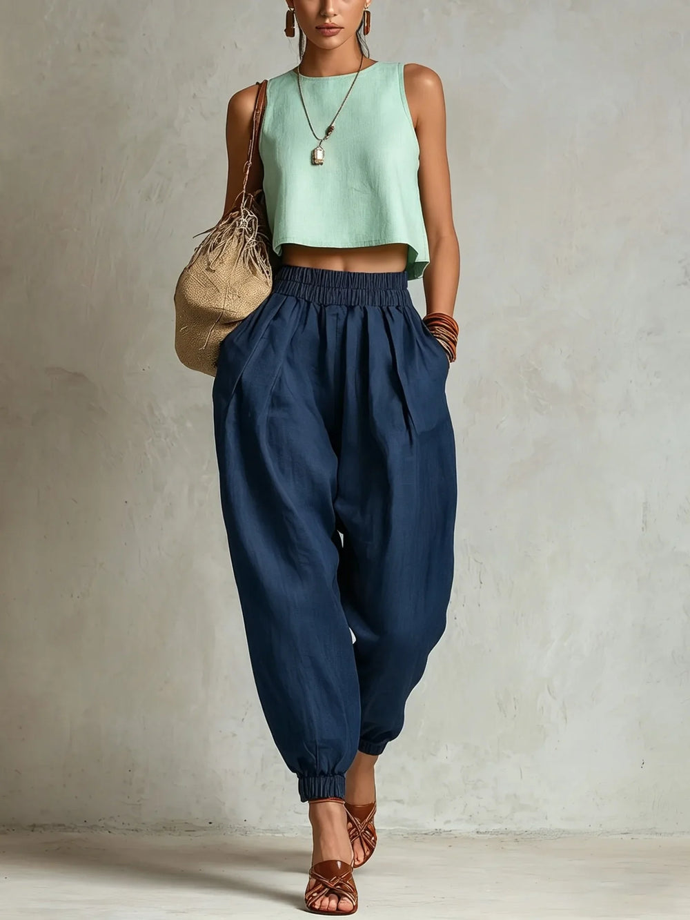 Ashley | Women's Elastic Waist Harem Trousers-Omni Prime Goods