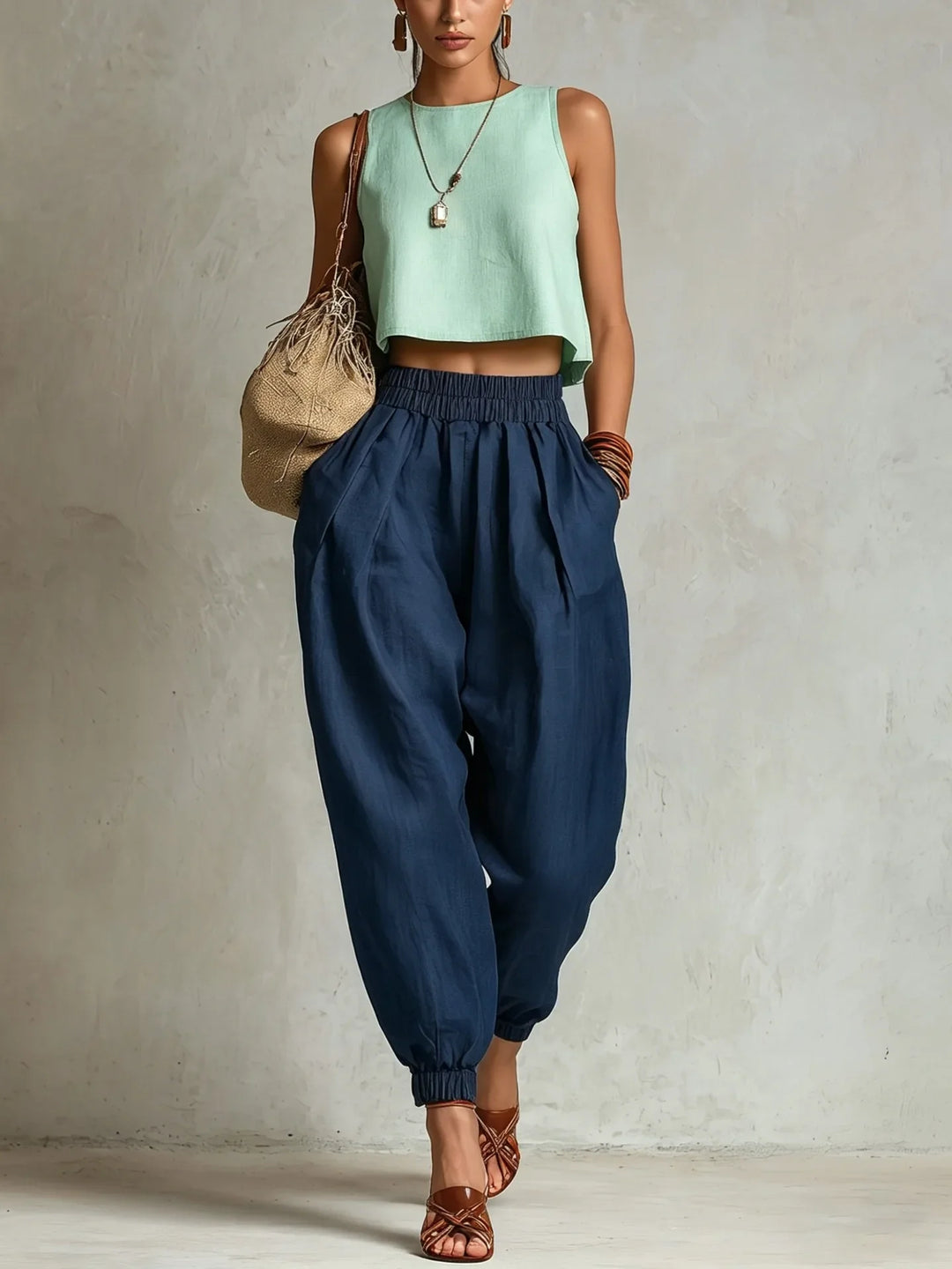 Ashley | Women's Elastic Waist Harem Trousers-Omni Prime Goods