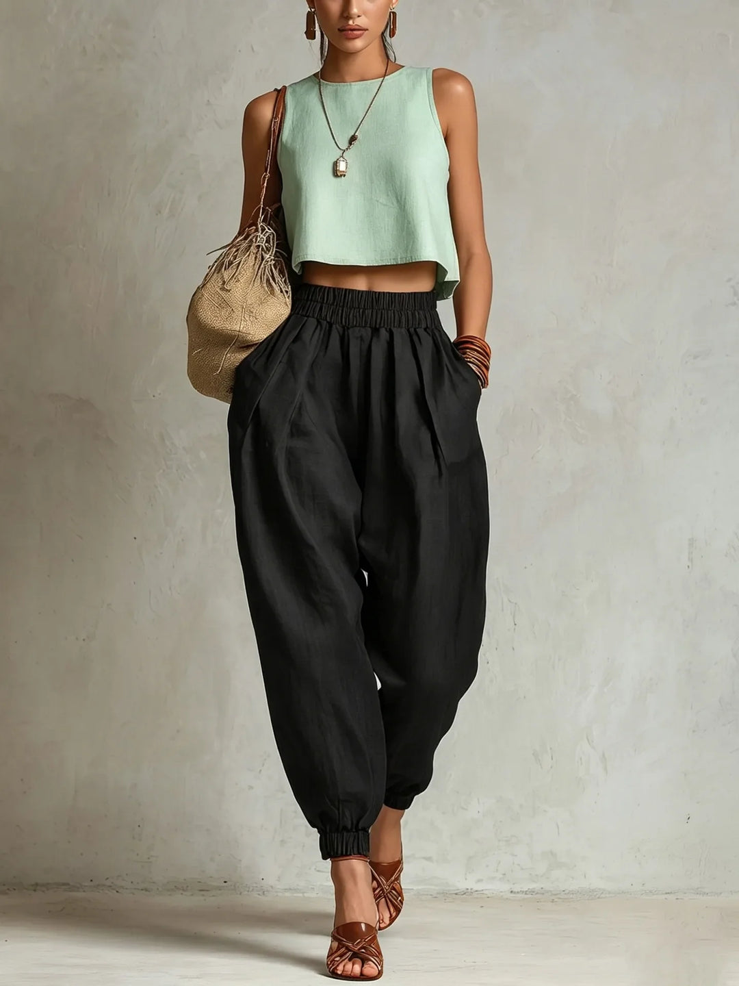 Ashley | Women's Elastic Waist Harem Trousers-Omni Prime Goods