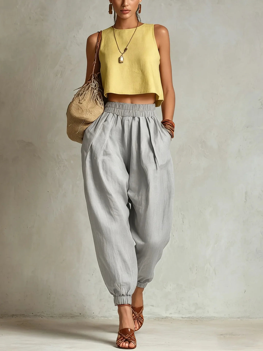 Ashley | Women's Elastic Waist Harem Trousers-Omni Prime Goods