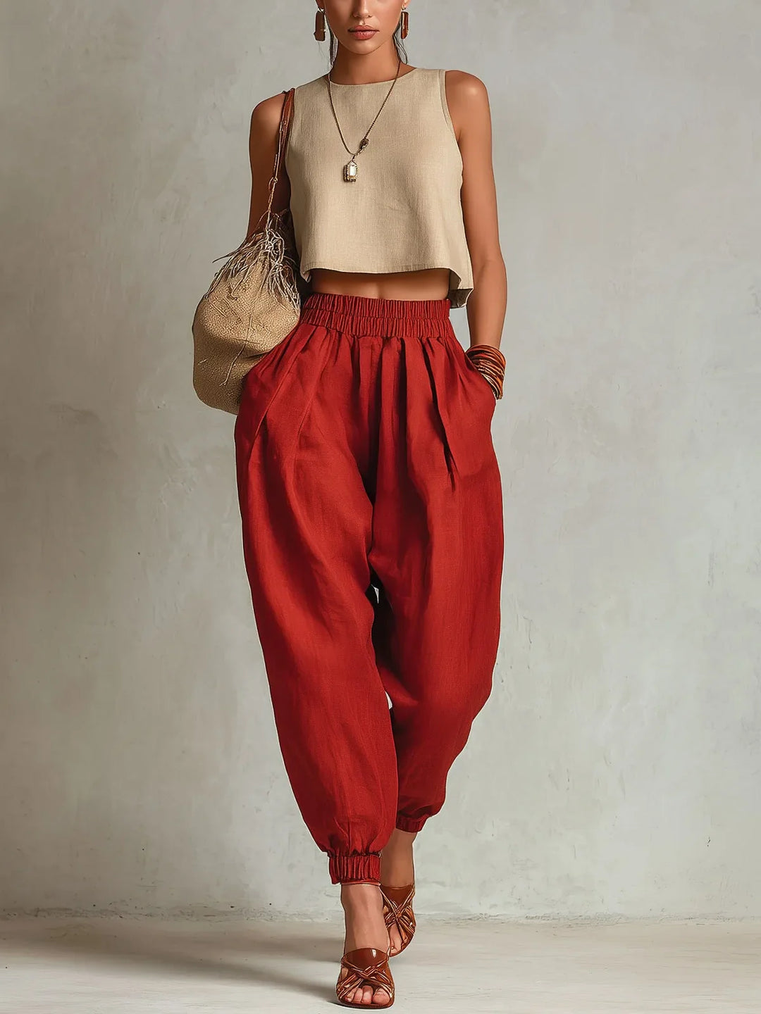 Ashley | Women's Elastic Waist Harem Trousers-Omni Prime Goods