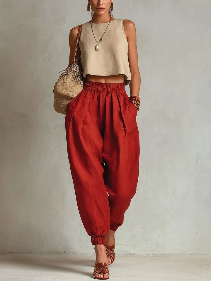 Ashley | Women's Elastic Waist Harem Trousers-Omni Prime Goods