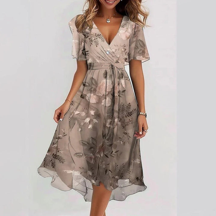 Ashley | Women's V-Neck A-Line Midi Dress-Omni Prime Goods
