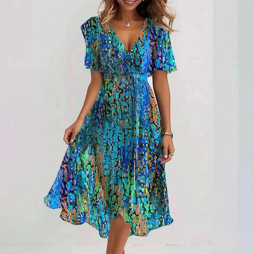 Ashley | Women's V-Neck A-Line Midi Dress-Omni Prime Goods