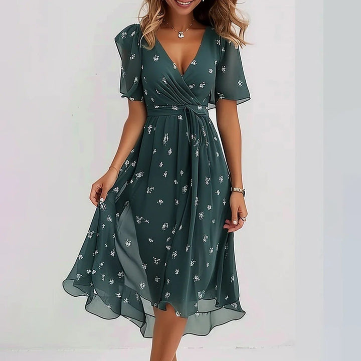 Ashley | Women's V-Neck A-Line Midi Dress-Omni Prime Goods