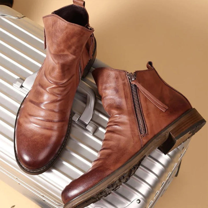 Men's Stylish Ankle Boots | Side Zip Design with Low Heel