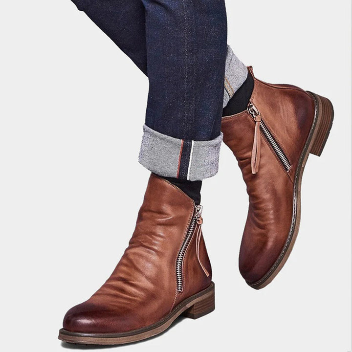 Men's Stylish Ankle Boots | Side Zip Design with Low Heel