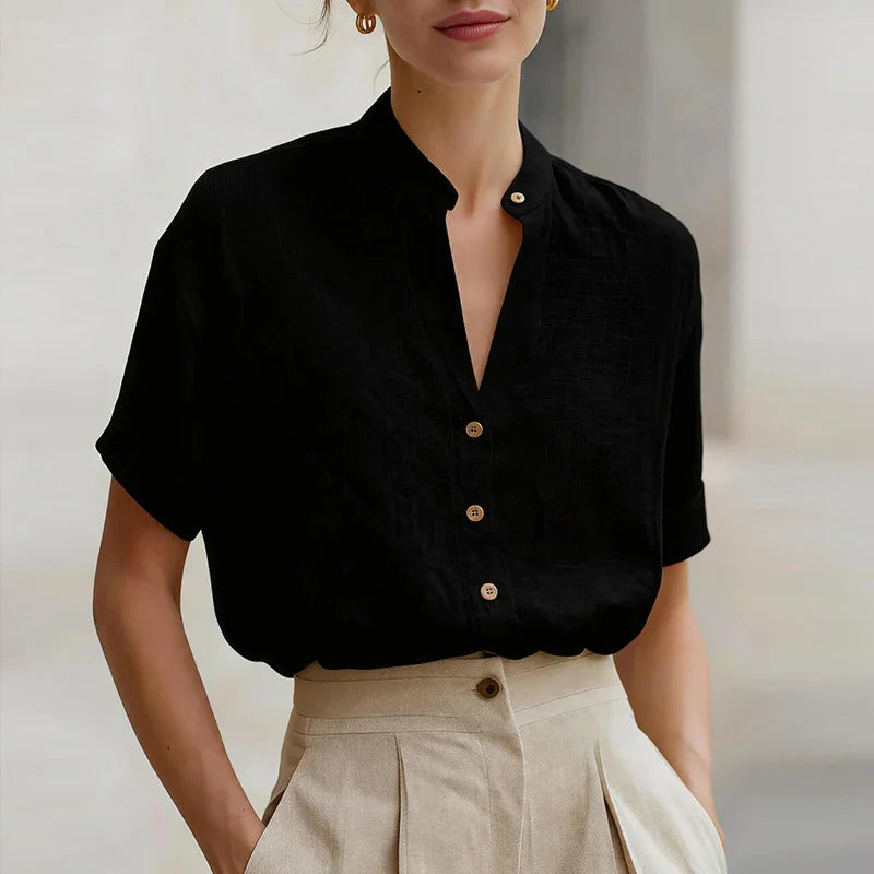 Aveline | Women's Button Front V Neck Blouse-Omni Prime Goods