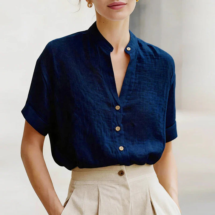 Aveline | Women's Button Front V Neck Blouse-Omni Prime Goods